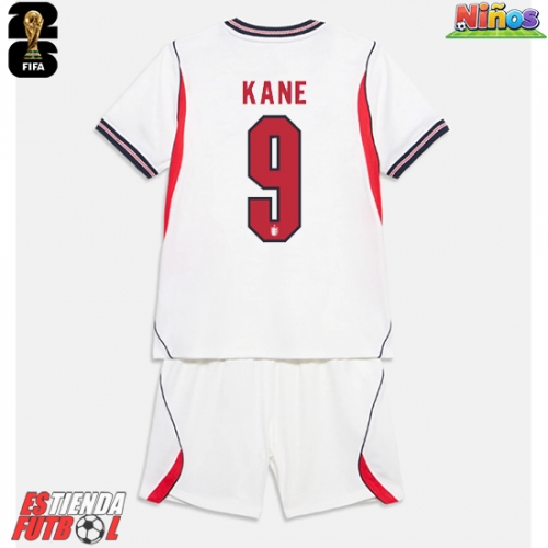 Inglaterra Harry Kane #9 Primera Equipación Niños Mundial 2026 Manga Corta (+ Pantalones cortos)
